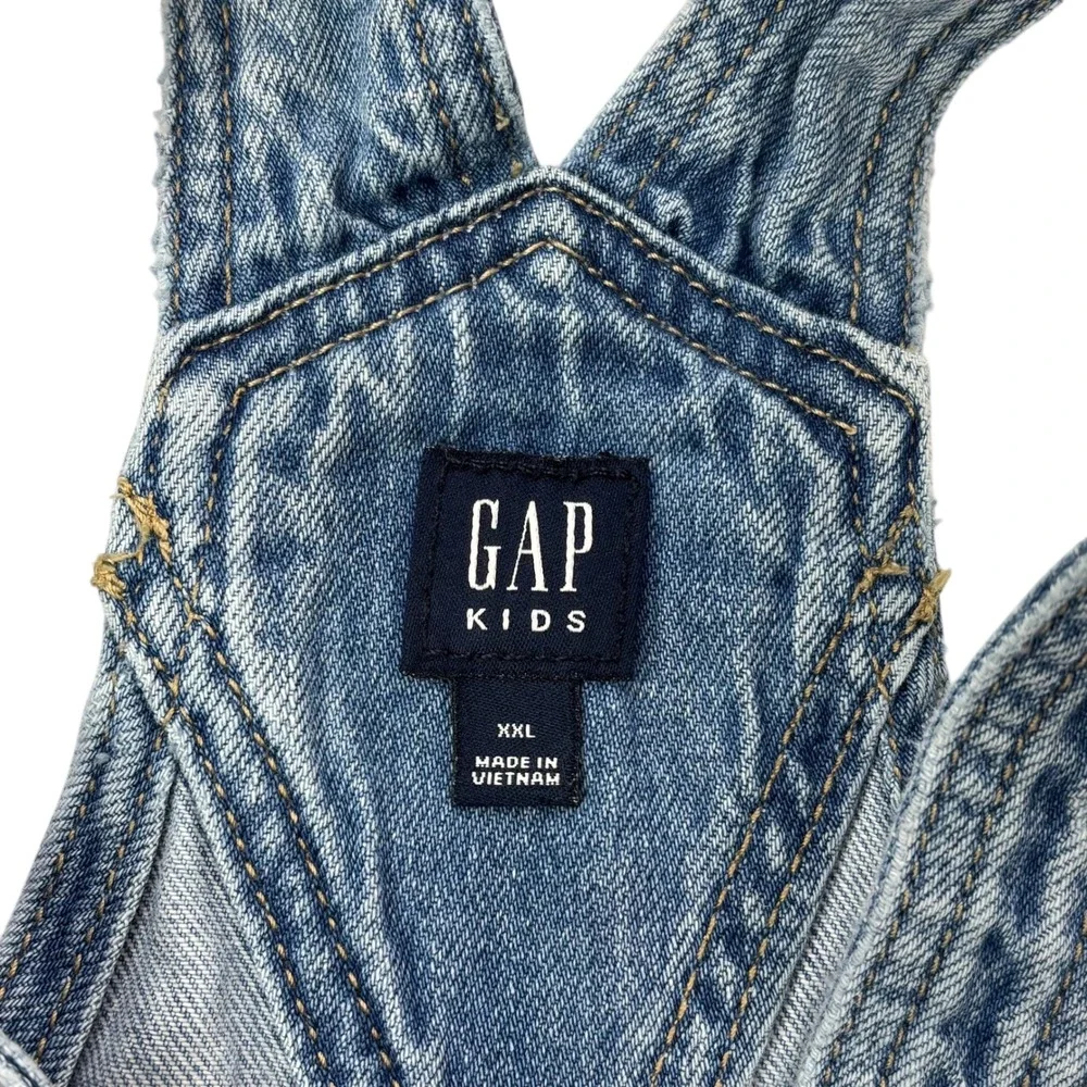 Gap Kids Denim Overalls Shorts Girls XXL Ripped Distressed Light Wash